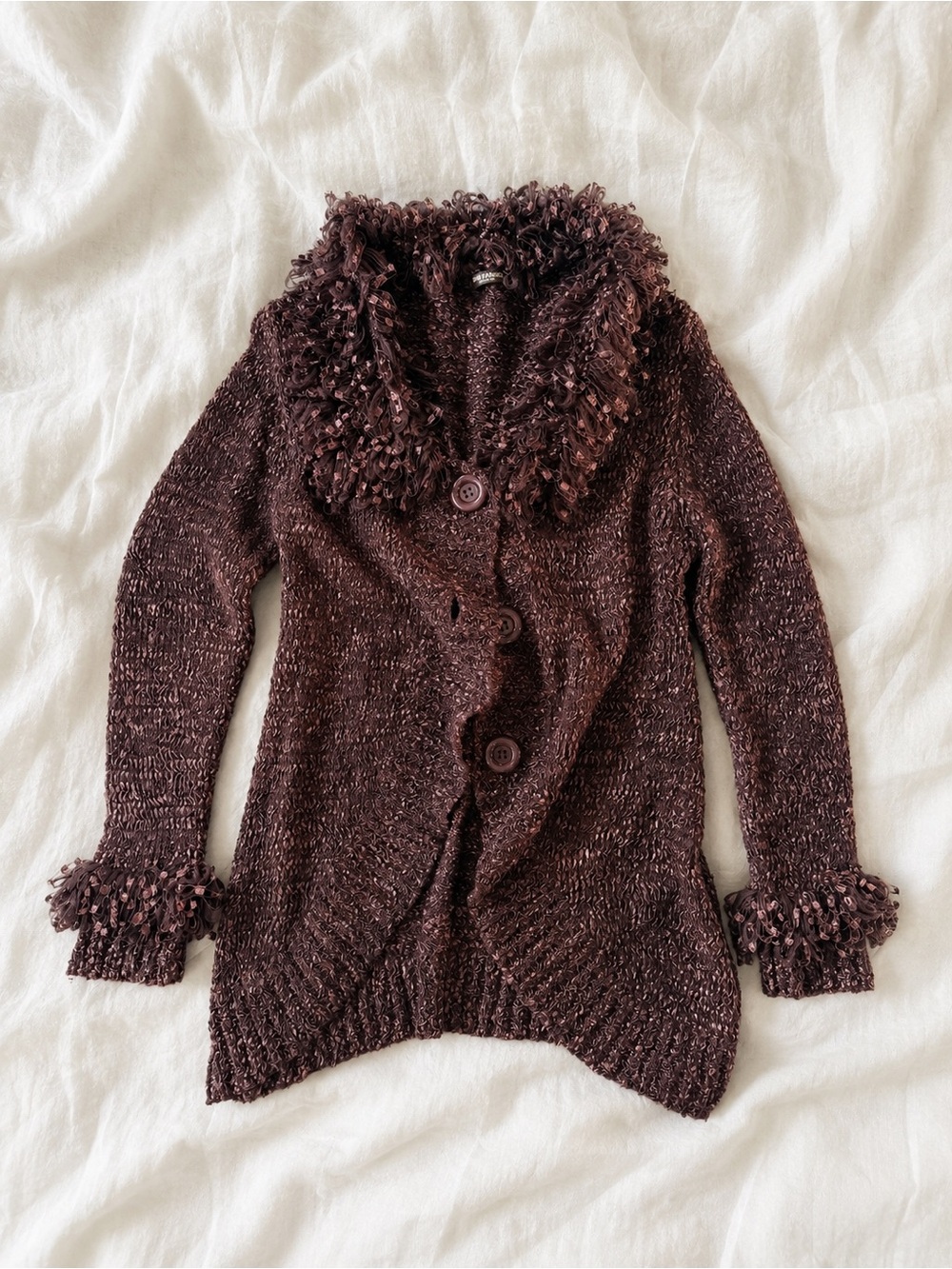 Cozy Textured Button-Front Women's Sweater Cardigan - Deep Brown